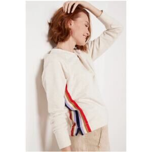 Evereve Womens Taylor Stripe Trim Sweatshirt Size Medium Light Gray